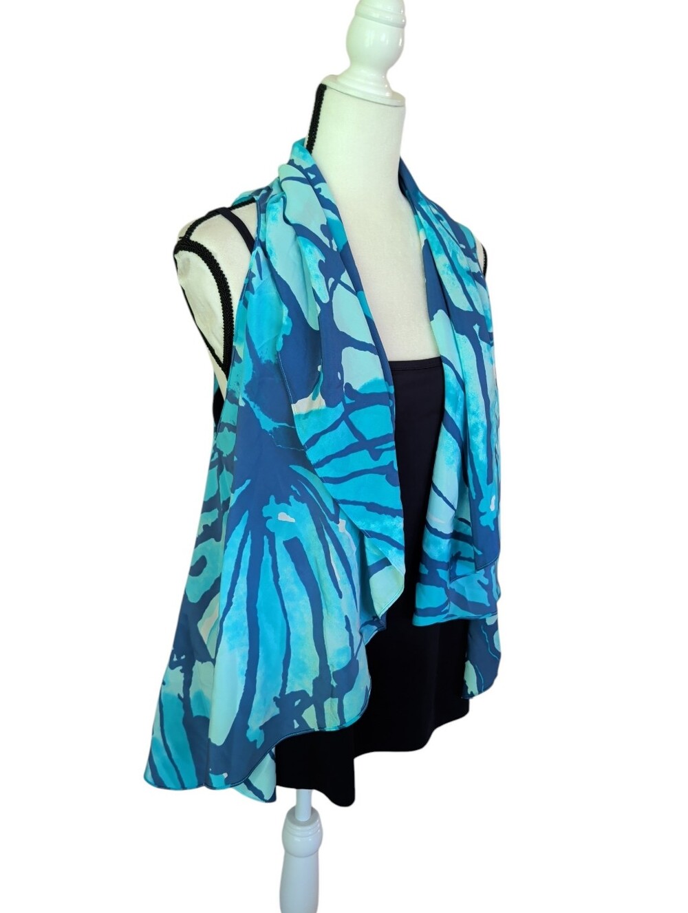 Lilly Pulitzer Stasia Silk Sparkling Blue Get Inky Vest OS Blue Turquoise - Picture 2 of 15